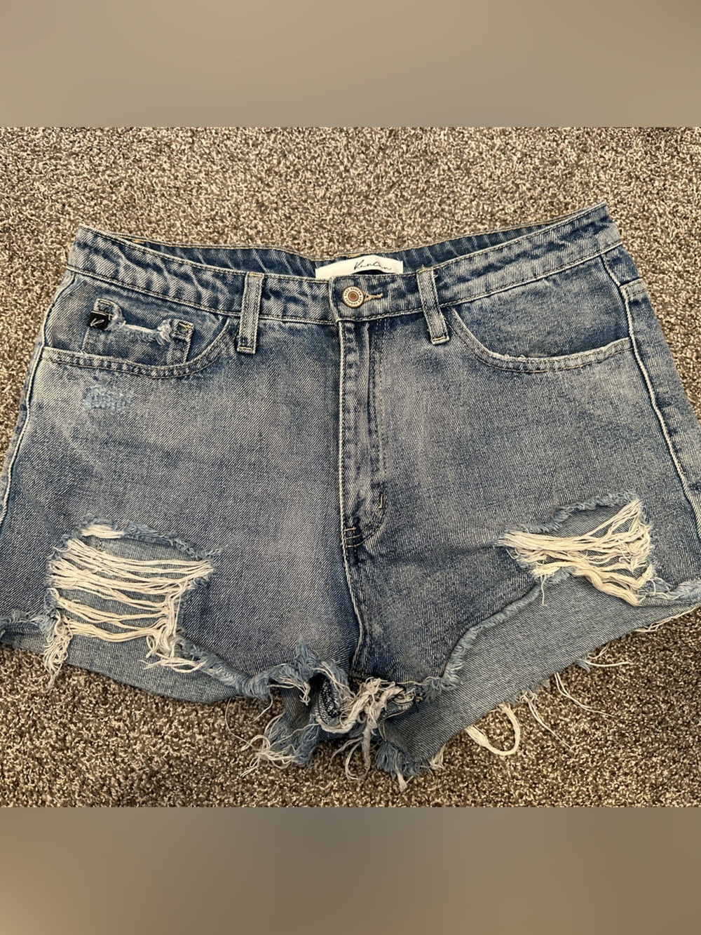 KanCan Distressed Light Blue High-Rise Denim Shorts